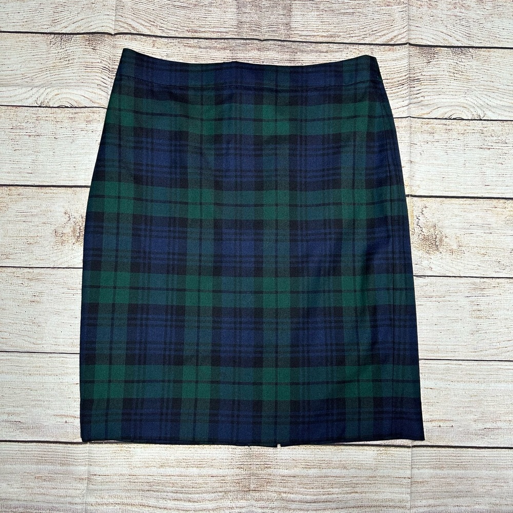 J. Crew Green and Navy Pencil Skirt